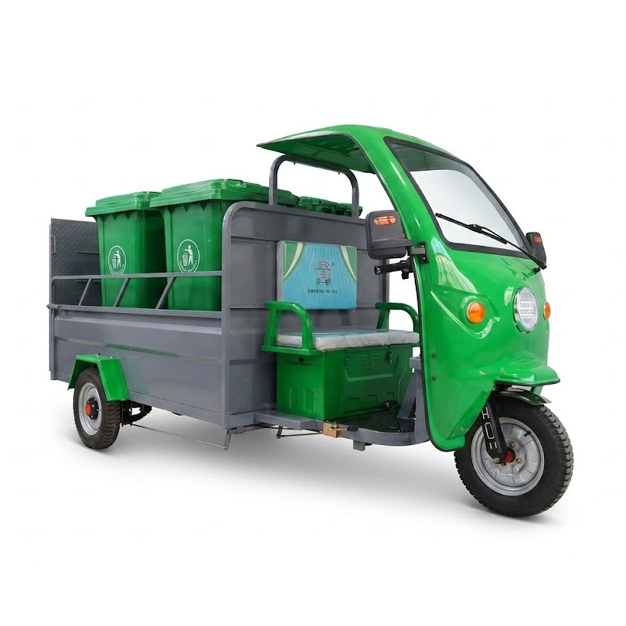 Xe Điện Chở Rác Có Mái Che Thùng Mở 100L 30–50km/lần sạc 7 Xe Điện Chở Rác Có Mái Che