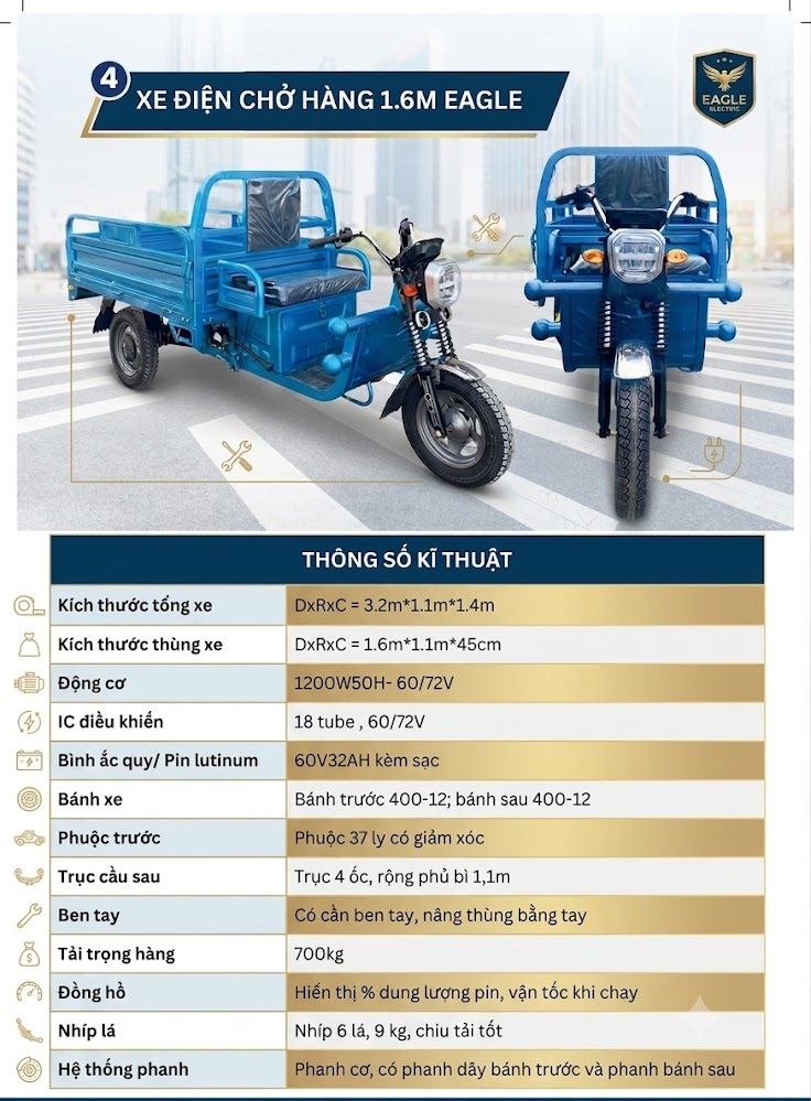Xe điện 3 bánh chở hàng 1.6M EAGLE