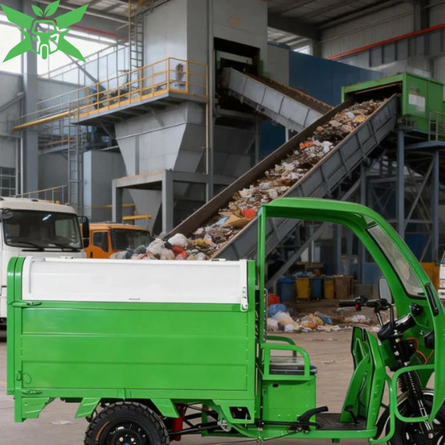 Xe Điện 3 Bánh Thu Gom Rác Nắp Mở 2 Bên Dung Tích 0.6m³ (800L) 10 Xe Điện 3 Bánh Thu Gom Rác 25 km cho mỗi lần sạc đầy